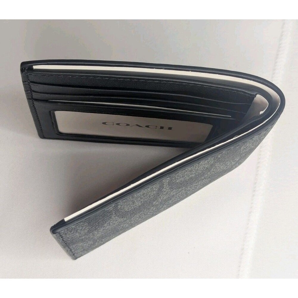 NWT Coach Signature Coated Canvas ID Billfold Wallet - Black - Picture 6 of 7